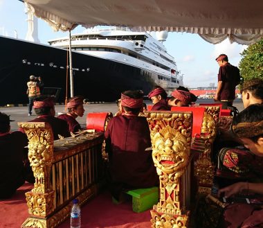 Balinese Ceremony a the dock for Superyacht Octopus